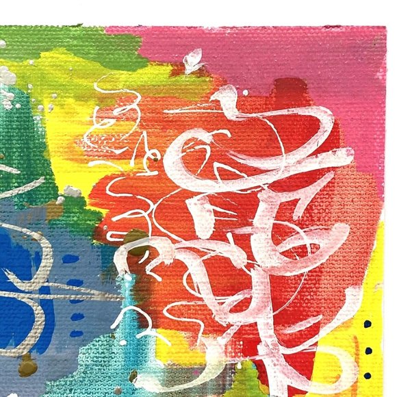 Scripting - Original Wall Art Liquid Oil Paint & Marker Signed Painting 6”x8” - Picture 7 of 8